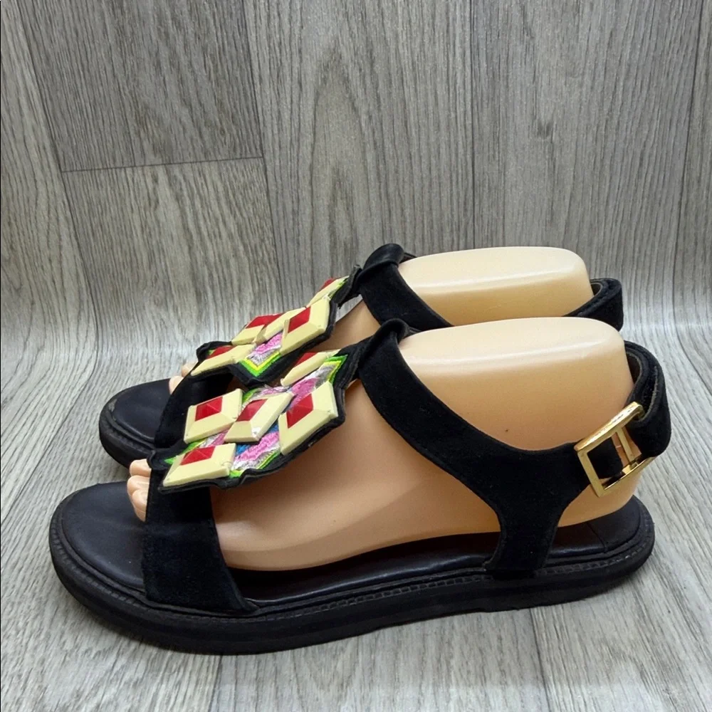 Kat Maconie Vibrant Geometric Black Sandals